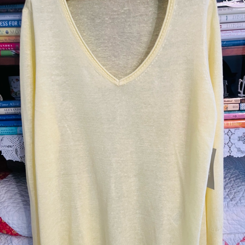 Women's Chico's Yellow Linen Blend Sweater Sz 2 L 12-14 NWT Ret $79.50